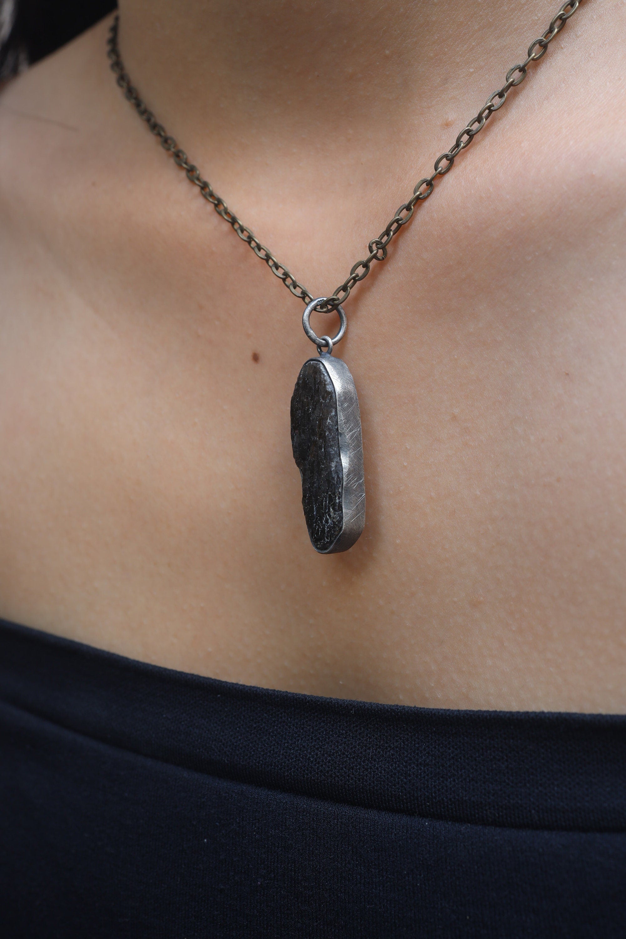 Torrington Smoky Citrine Pendant - Sterling Silver - Oxidized - Brush Texture - NO/05