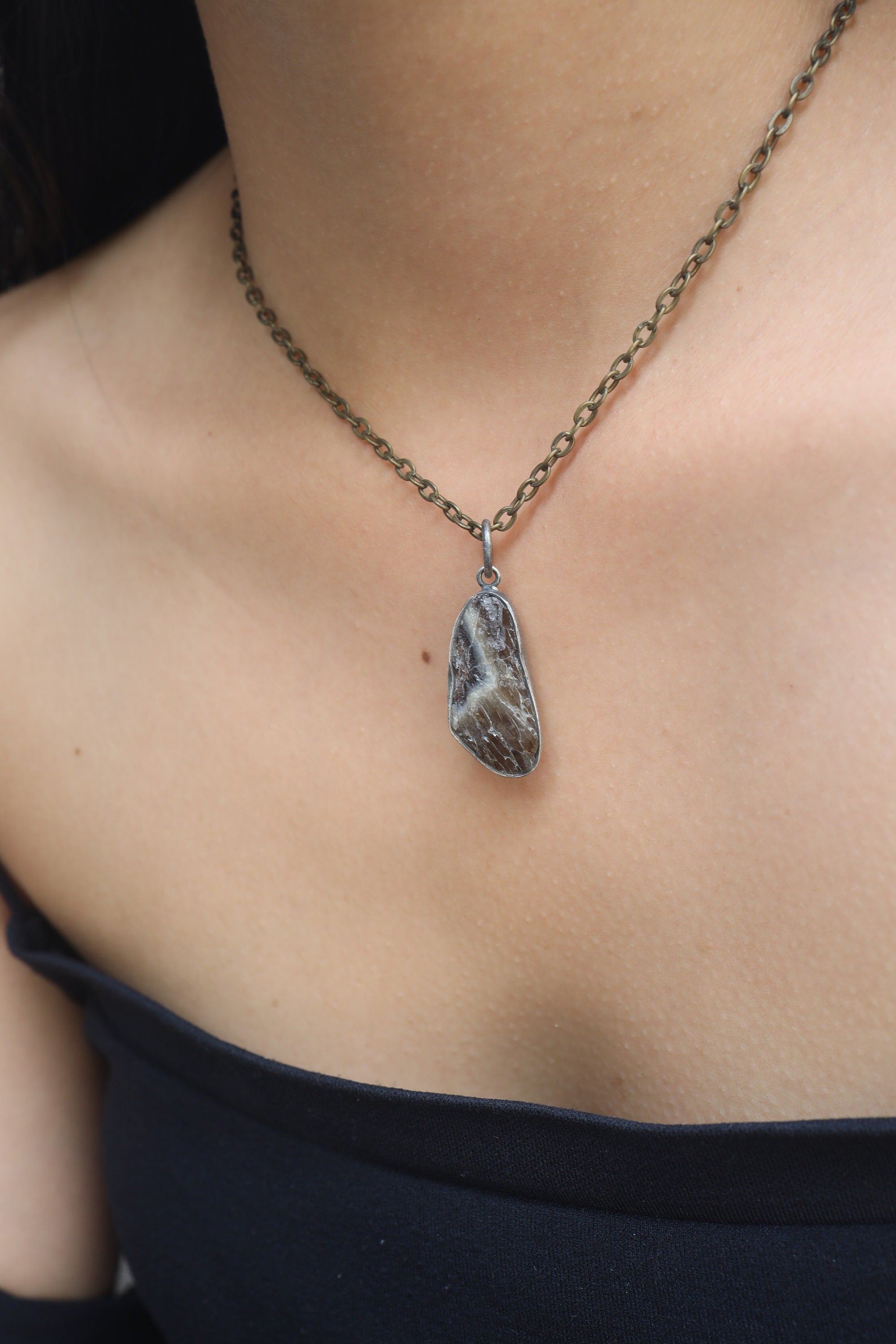 Torrington Citrine Pendant - Sterling Silver - Oxidized - Brush Texture - NO/6