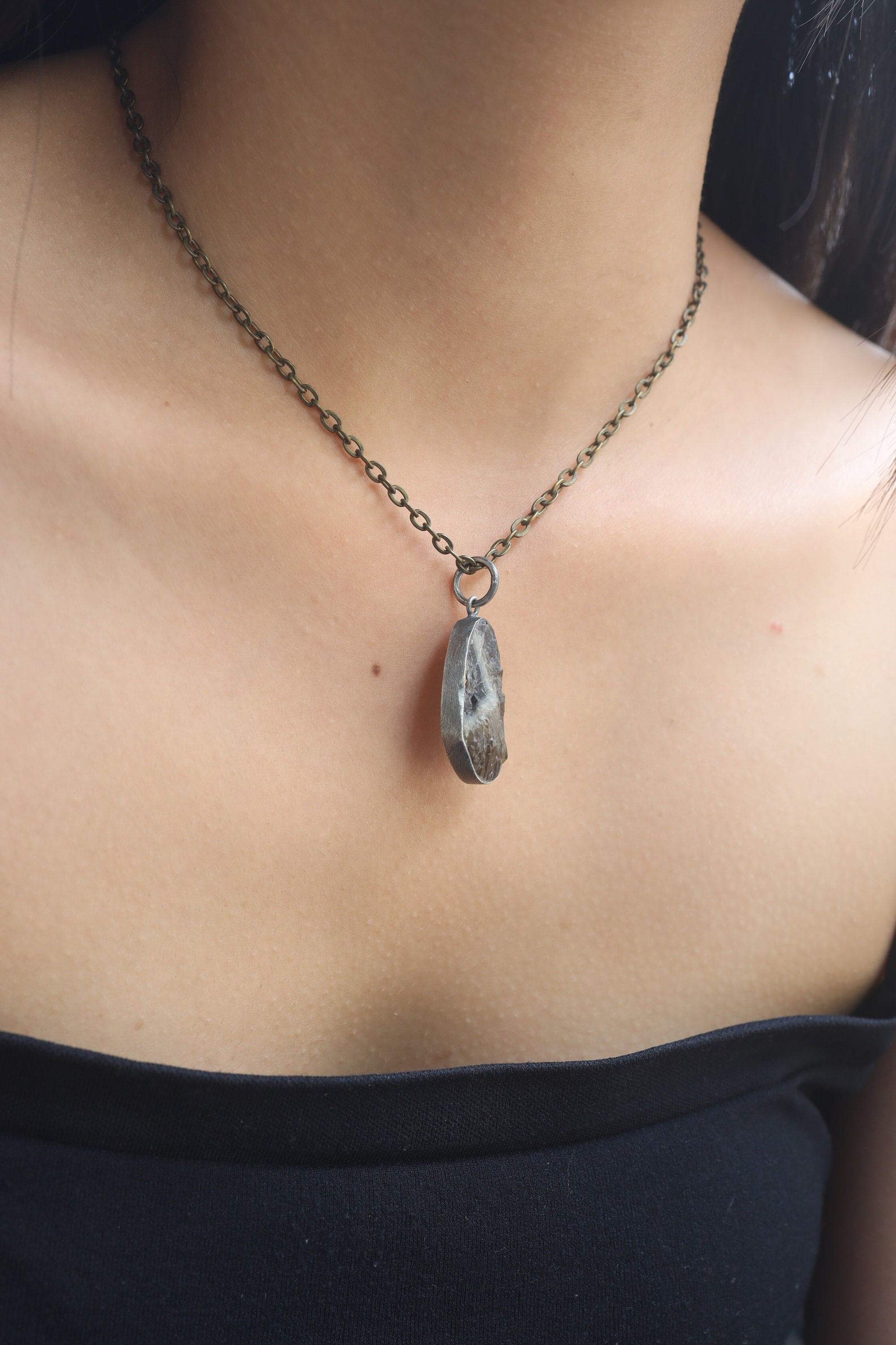 Torrington Citrine Pendant - Sterling Silver - Oxidized - Brush Texture - NO/6