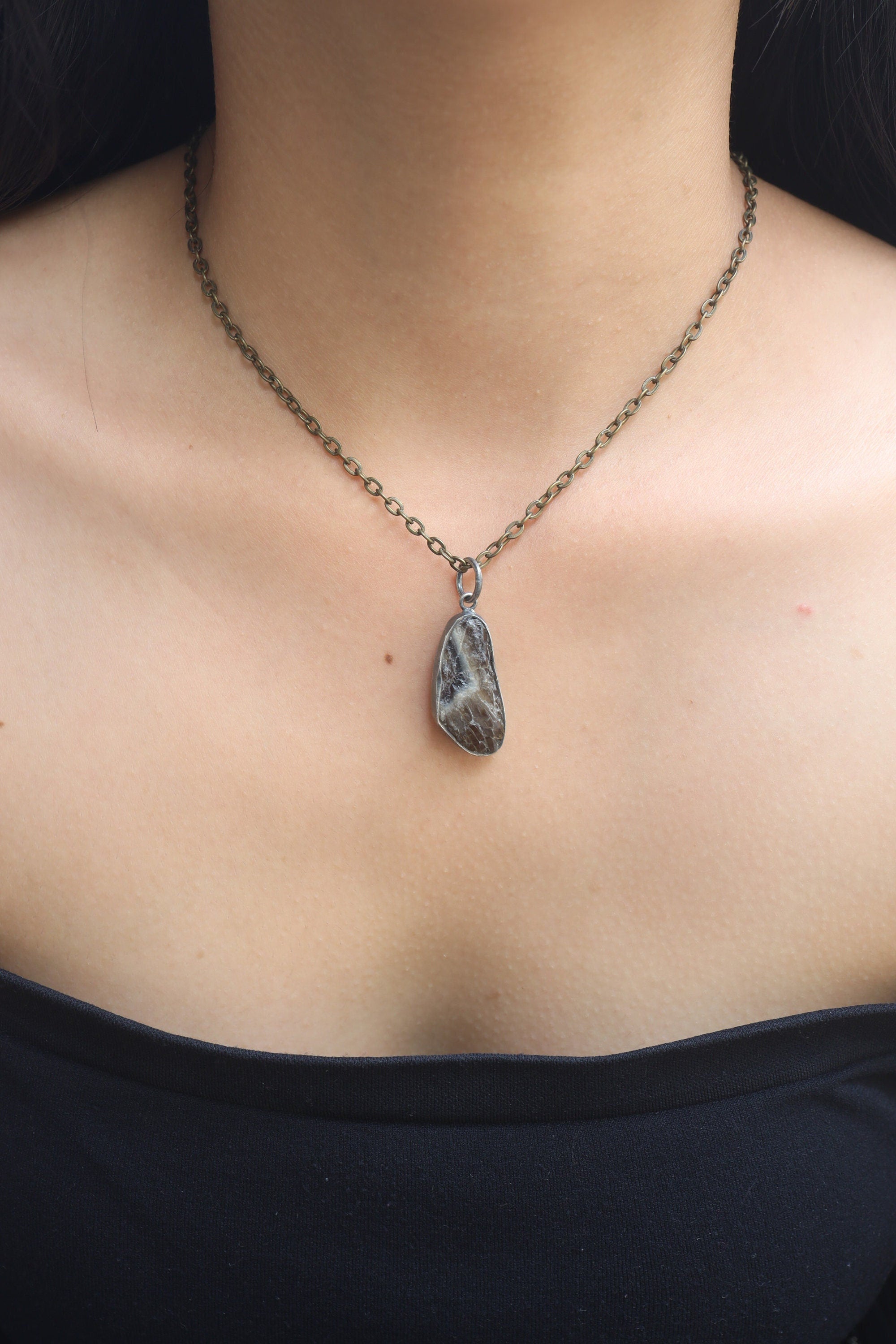 Torrington Citrine Pendant - Sterling Silver - Oxidized - Brush Texture - NO/6