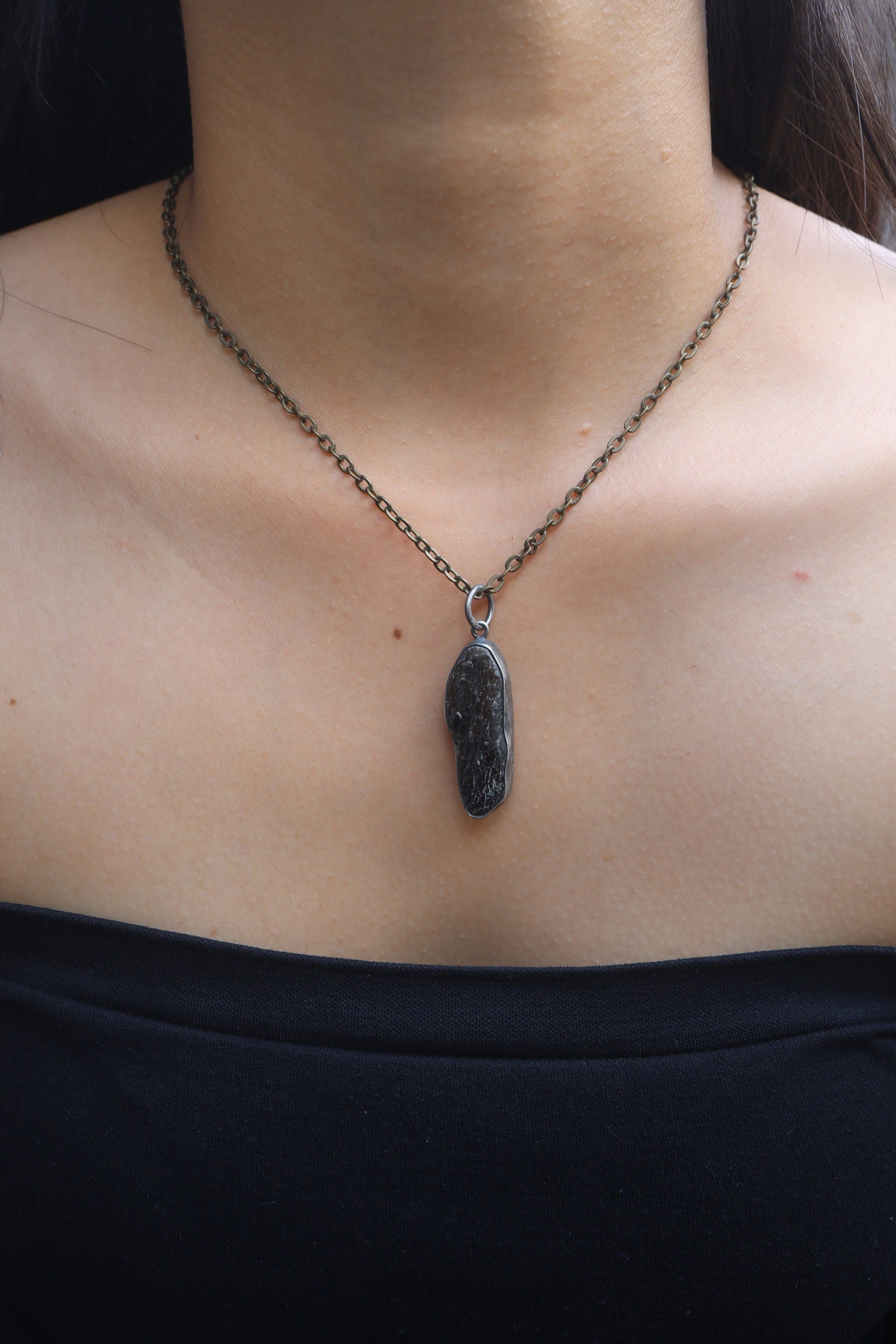 Torrington Smoky Citrine Pendant - Sterling Silver - Oxidized - Brush Texture - NO/05