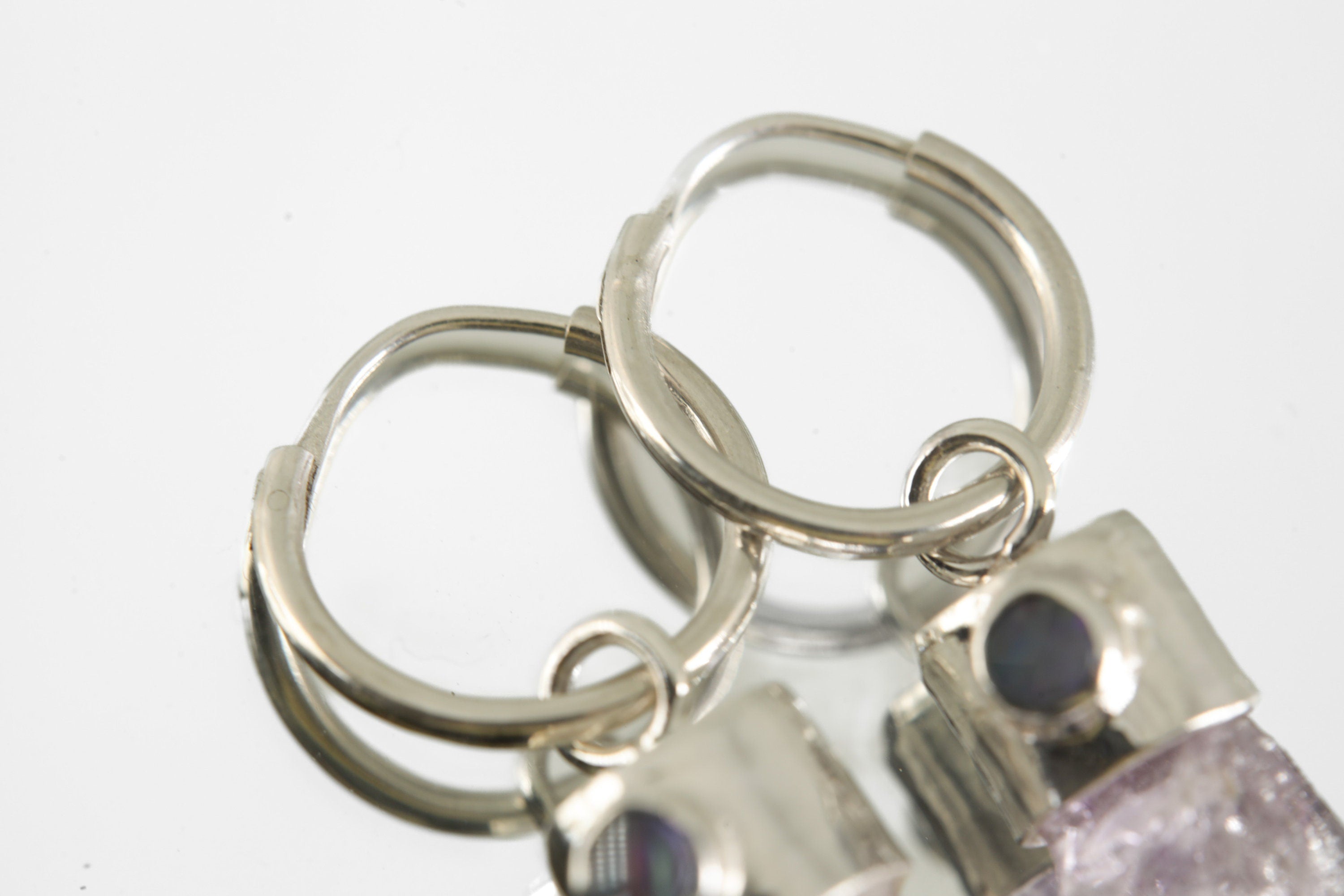 Sterling Silver Hoop Earrings: Vera Cruz Amethyst & Opal Dangle, 1cm