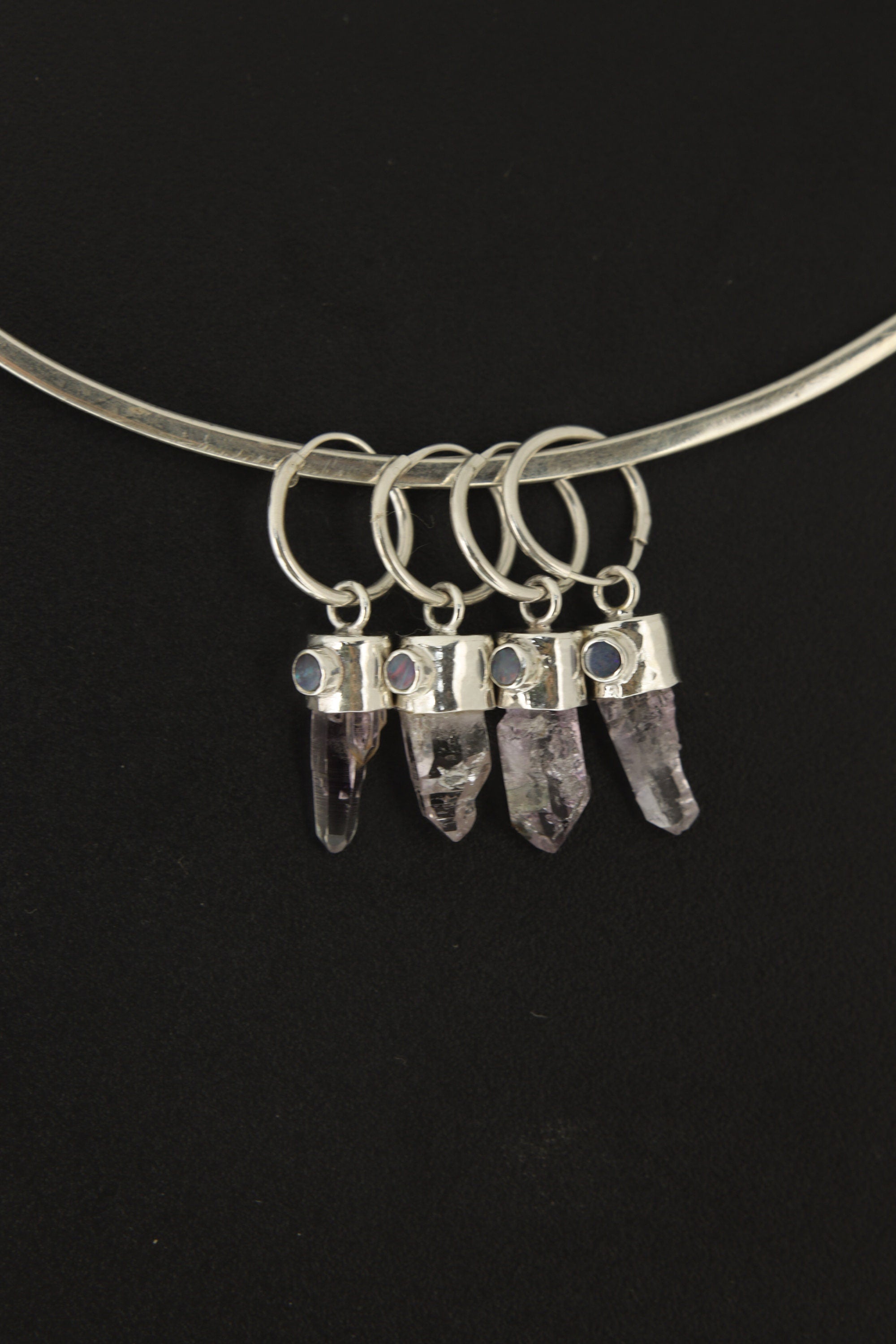 Sterling Silver Hoop Earrings: Vera Cruz Amethyst & Opal Dangle, 1cm