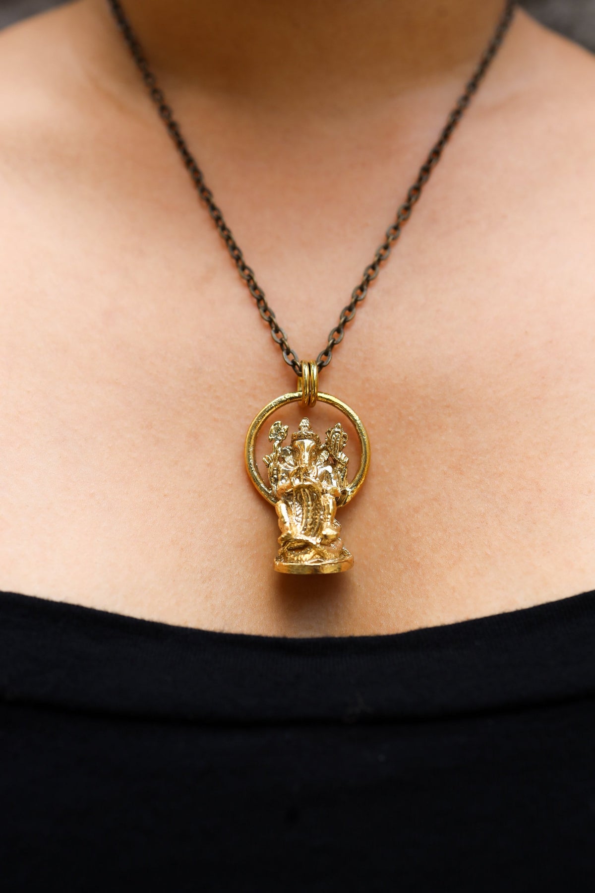 Cast Pendant with Radiant Ganesha Amulet - Gold Plated Brass Charm - Abundance & Protection, Hindu Symbolic Jewelry