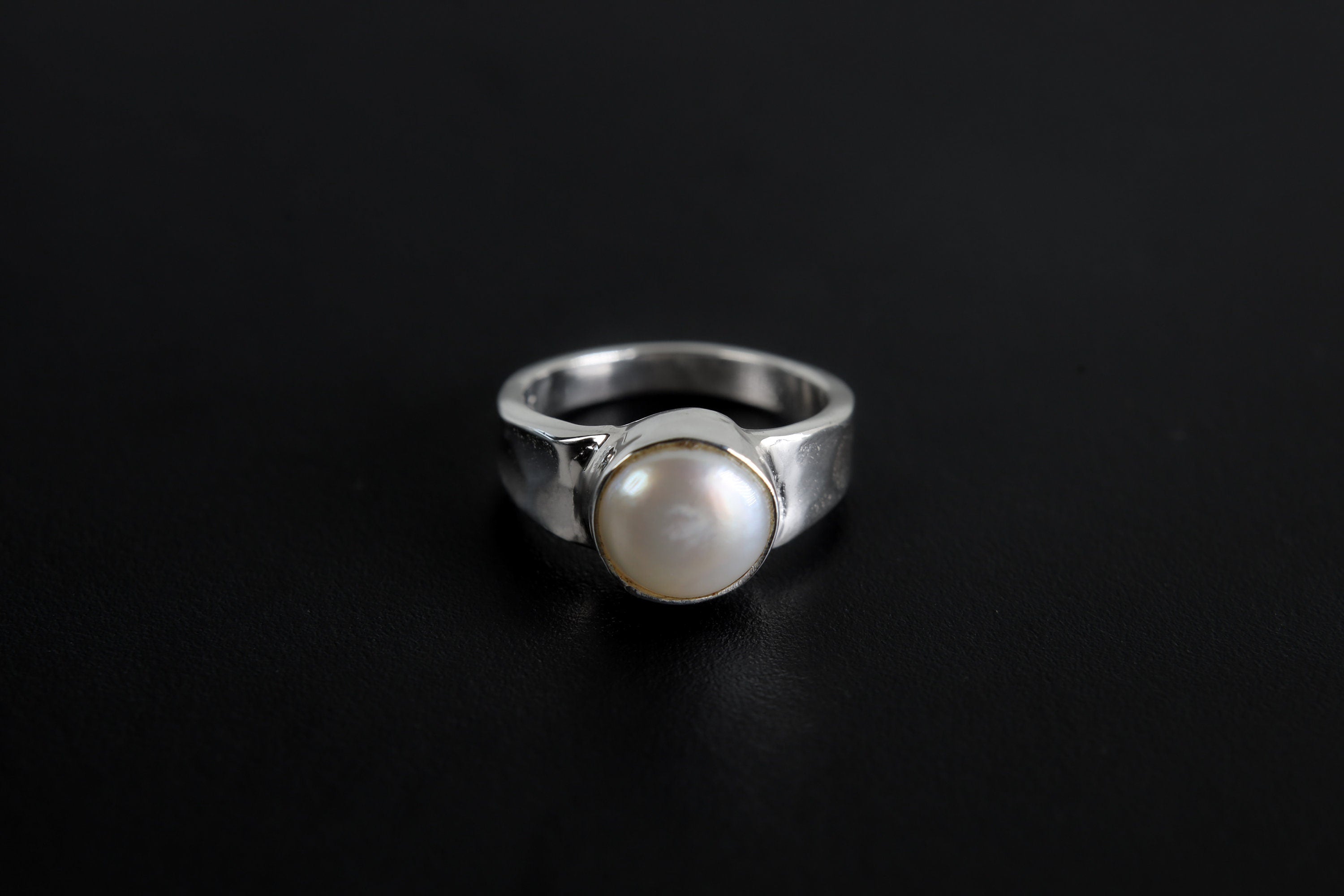South Sea Pearl Ring: Hammered Sterling Silver Band, Unisex