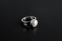 South Sea Pearl Ring: Hammered Sterling Silver Band, Unisex