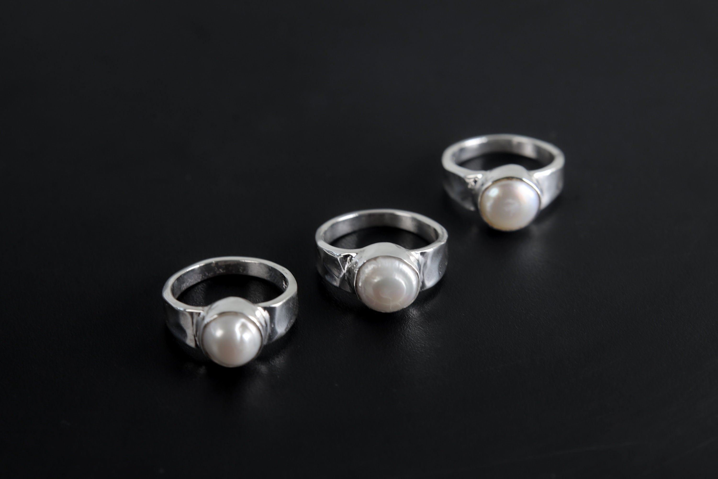 South Sea Pearl Ring: Hammered Sterling Silver Band, Unisex