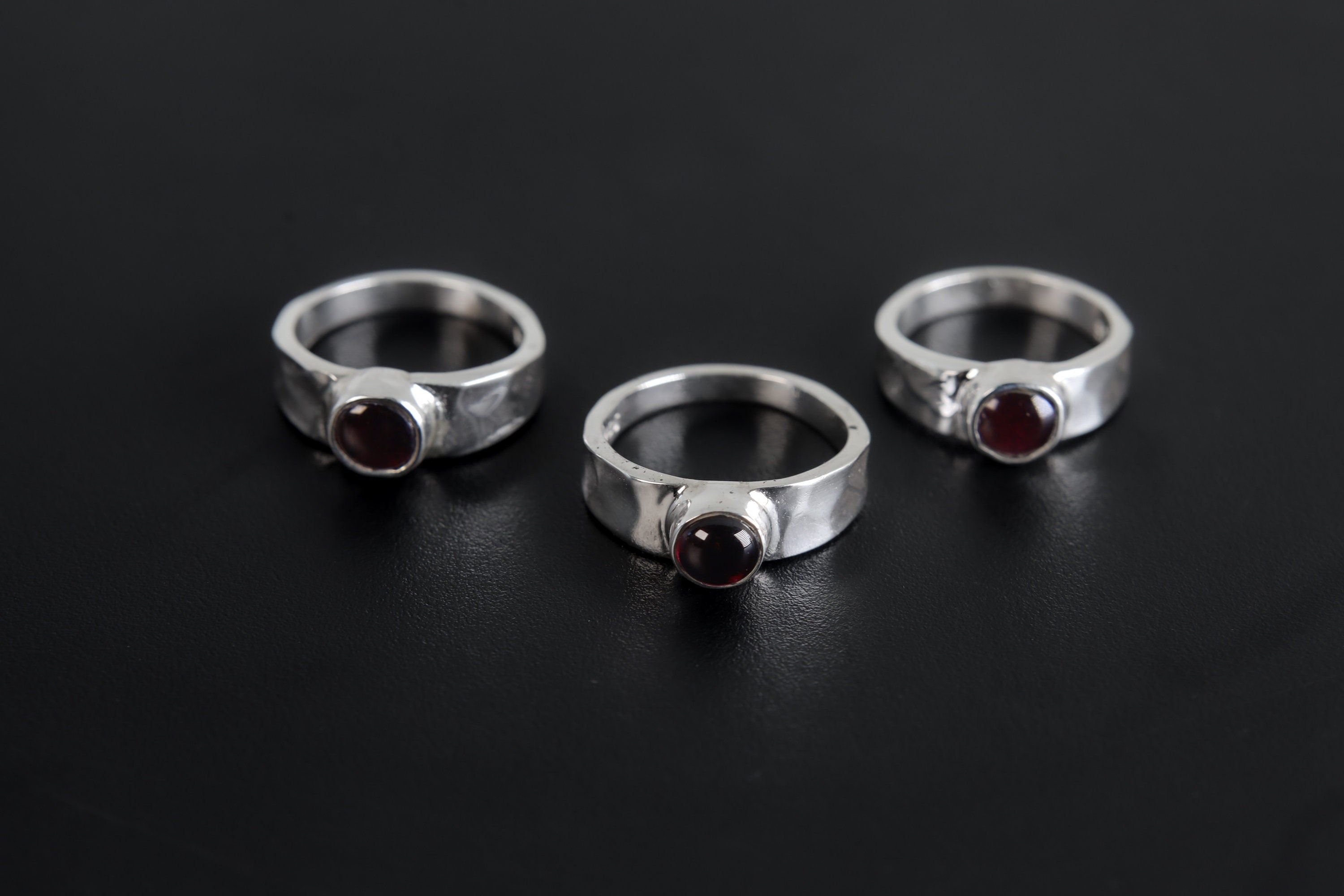 Red Garnet Sterling Silver Ring 925 Hammered Band High Shine Textured January Birthstone Capricorn Gift