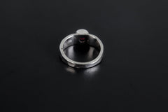 Round Gem Garnet Cabochon - High Shine Polish 925 Sterling Silver Ring - Hammer Textured Band - Unisex - Brings Courage & Creativity