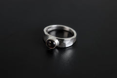 Garnet Cabochon Ring: Hammered 925 Sterling Silver Band