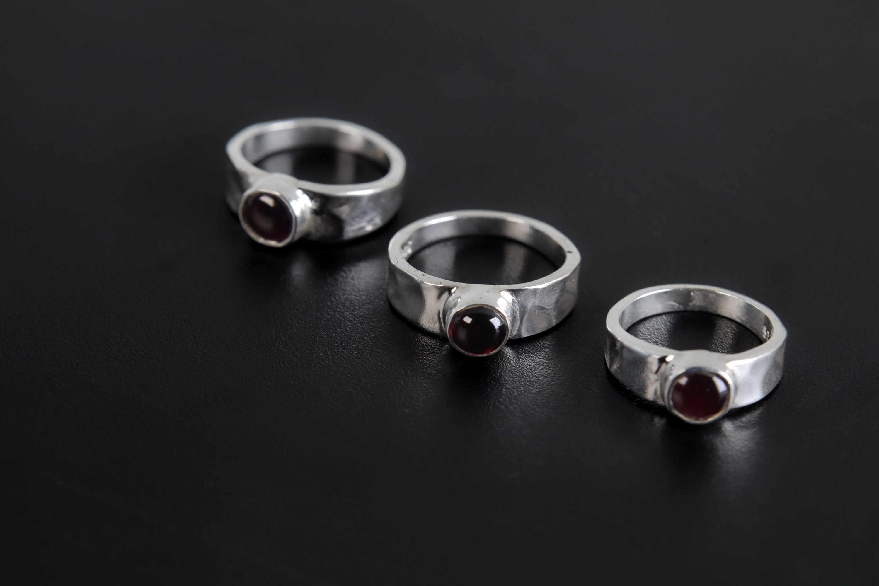 Red Garnet Sterling Silver Ring 925 Hammered Band High Shine Textured January Birthstone Capricorn Gift