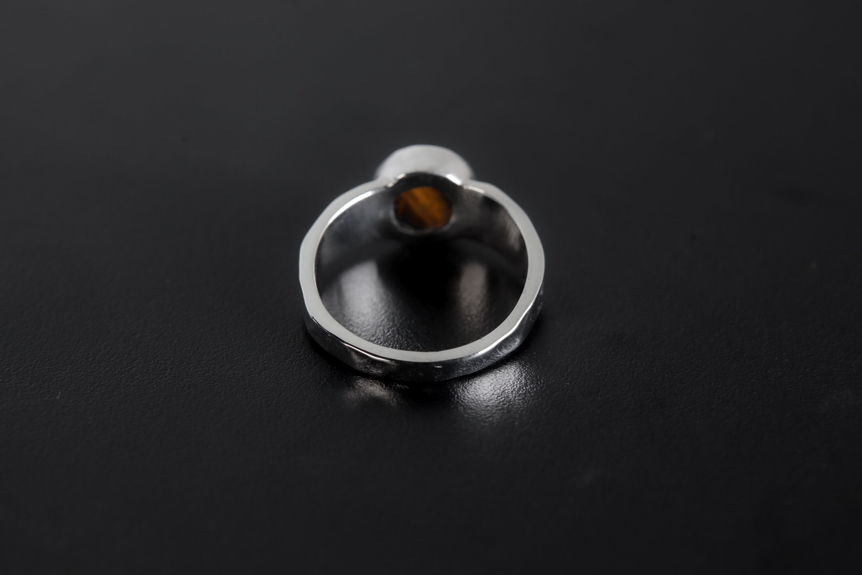 Tiger's Eye Ring: Hammered Sterling Silver Band, Unisex Design
