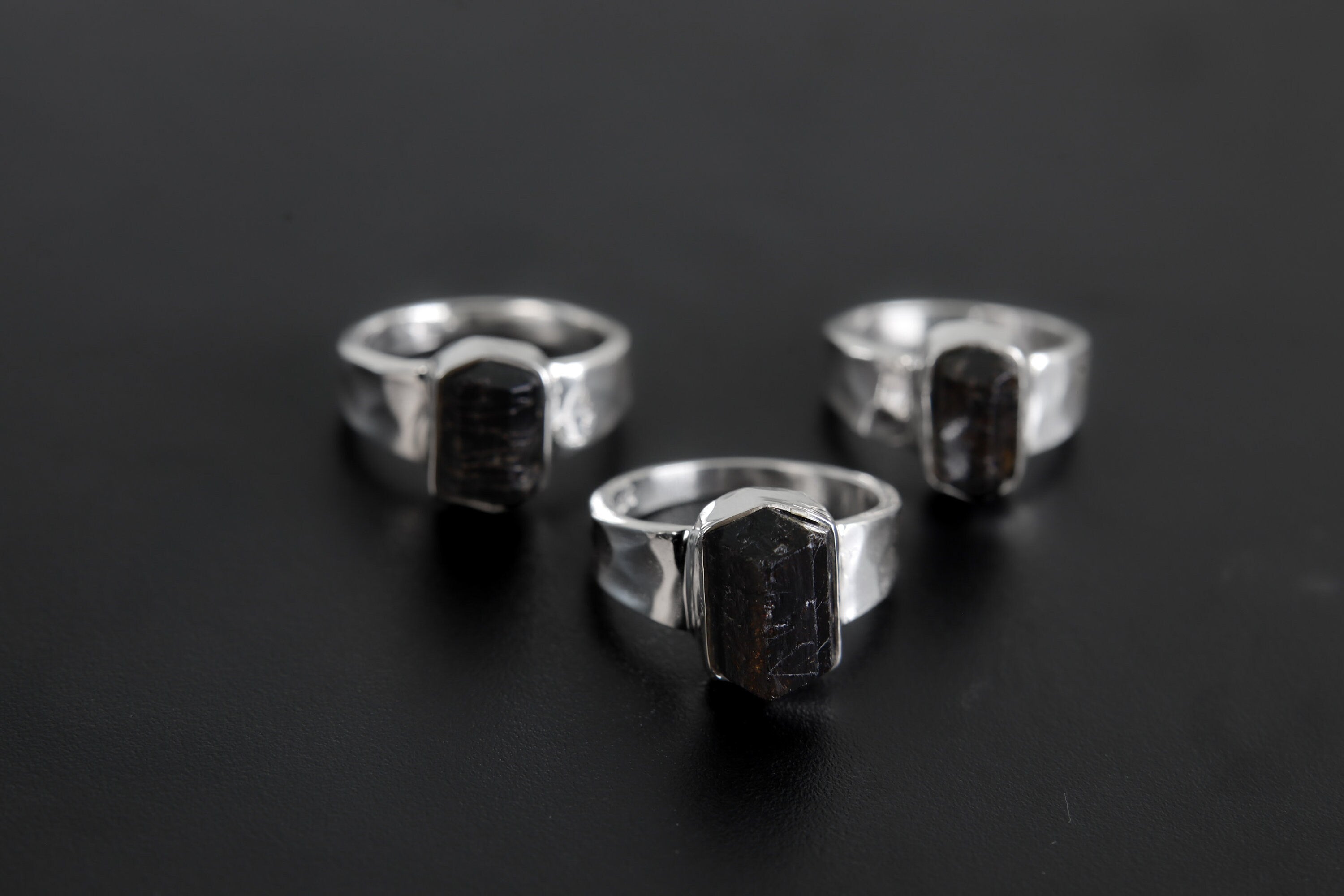 Double Terminated Black Tourmaline Ring - Hammered - 925 Sterling Silver Setting - Unisex - High Shine Polish - Protection & Grounding