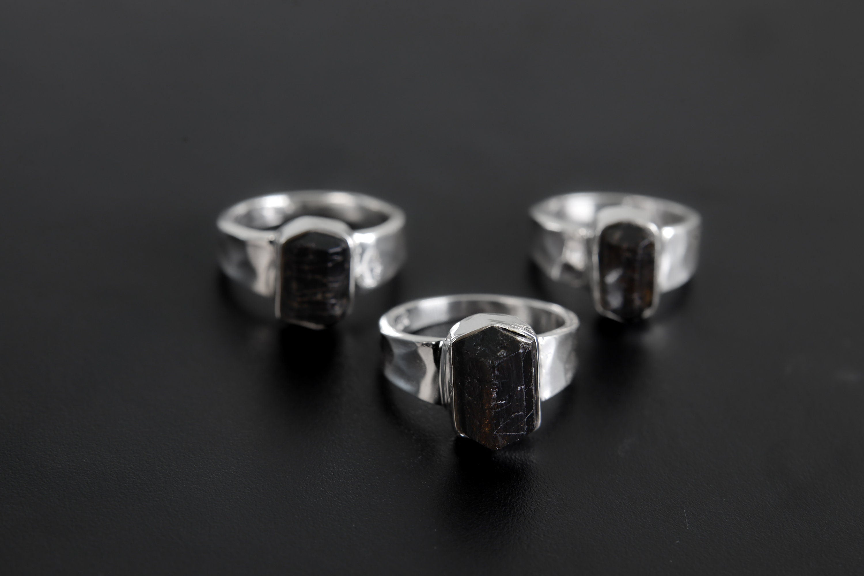 Hammered Sterling Silver Black Tourmaline Ring - Unisex