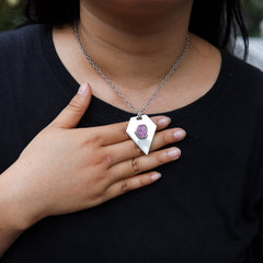 Raw Gemmy Ruby - Sterling Silver Pendant - Shiny and Polish Finished - Flat Pendant - Power, Wealth, and Protection