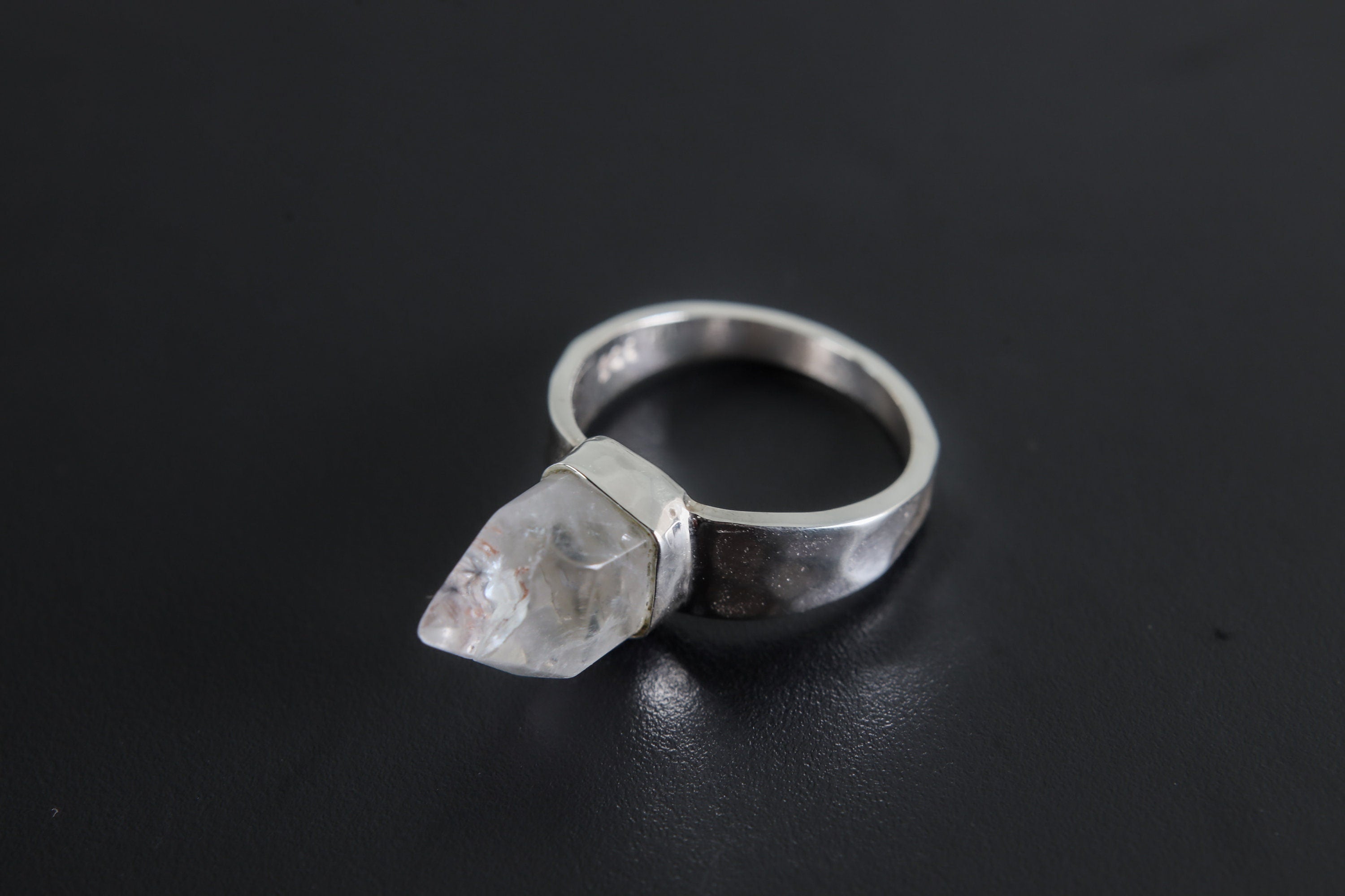 Cacoxenite Quartz Point Ring: Hammered Sterling Silver, Size 9