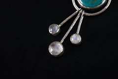 Astral Round Turquoise Pendant with Three Dangling Moonstones, Radiant Carnelian - Textured Polished Sterling Silver - Clarity & Creativity