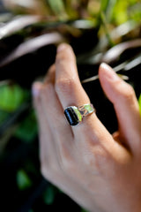 Double Terminated Black Tourmaline Ring - Hammered - 925 Sterling Silver Setting - Unisex - High Shine Polish - Protection & Grounding