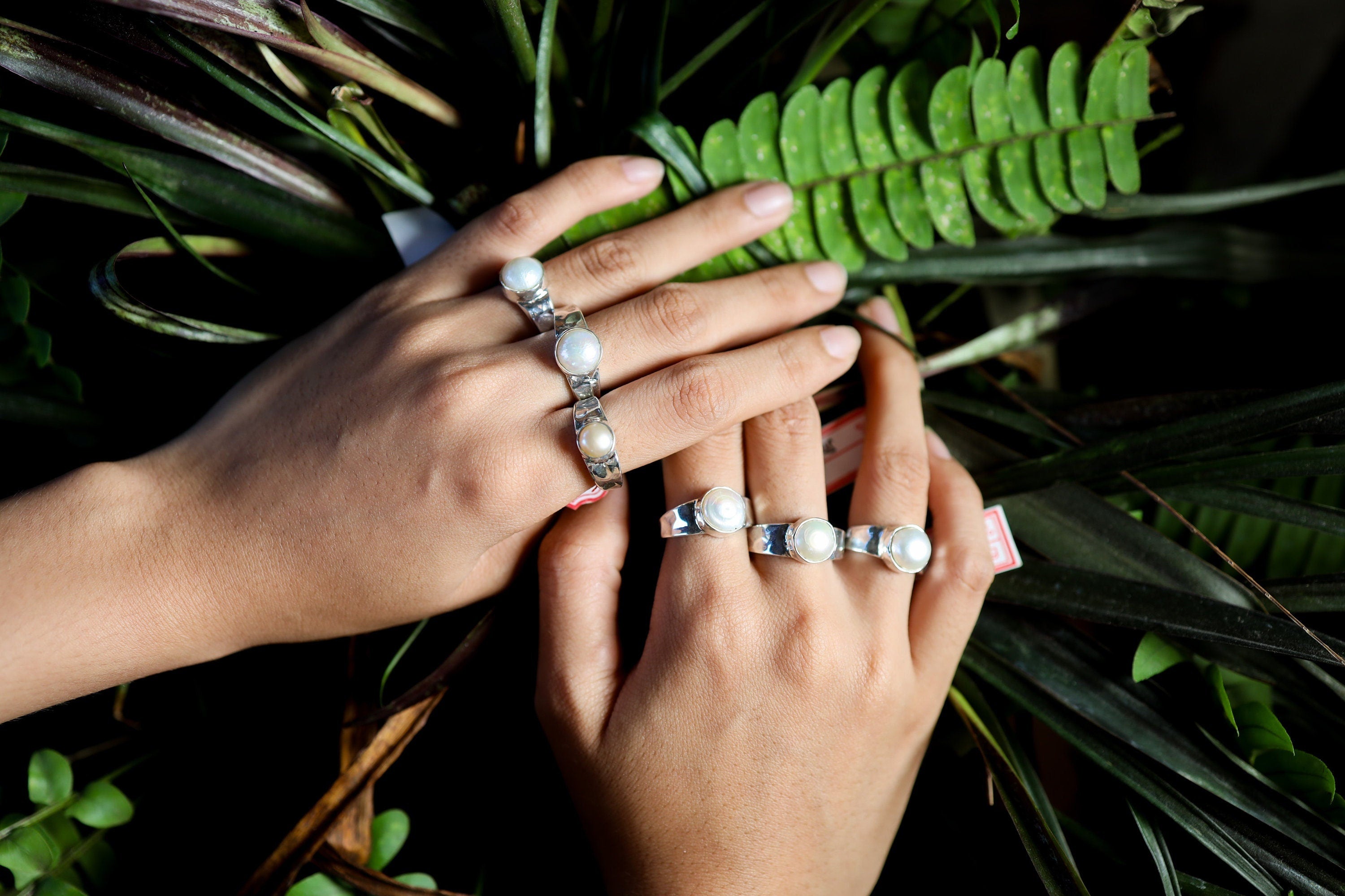 South Sea Pearl Ring 925 Sterling Silver Hammered Band Unisex Pearl Ring White Pearl Jewelry Ocean Moon Gift