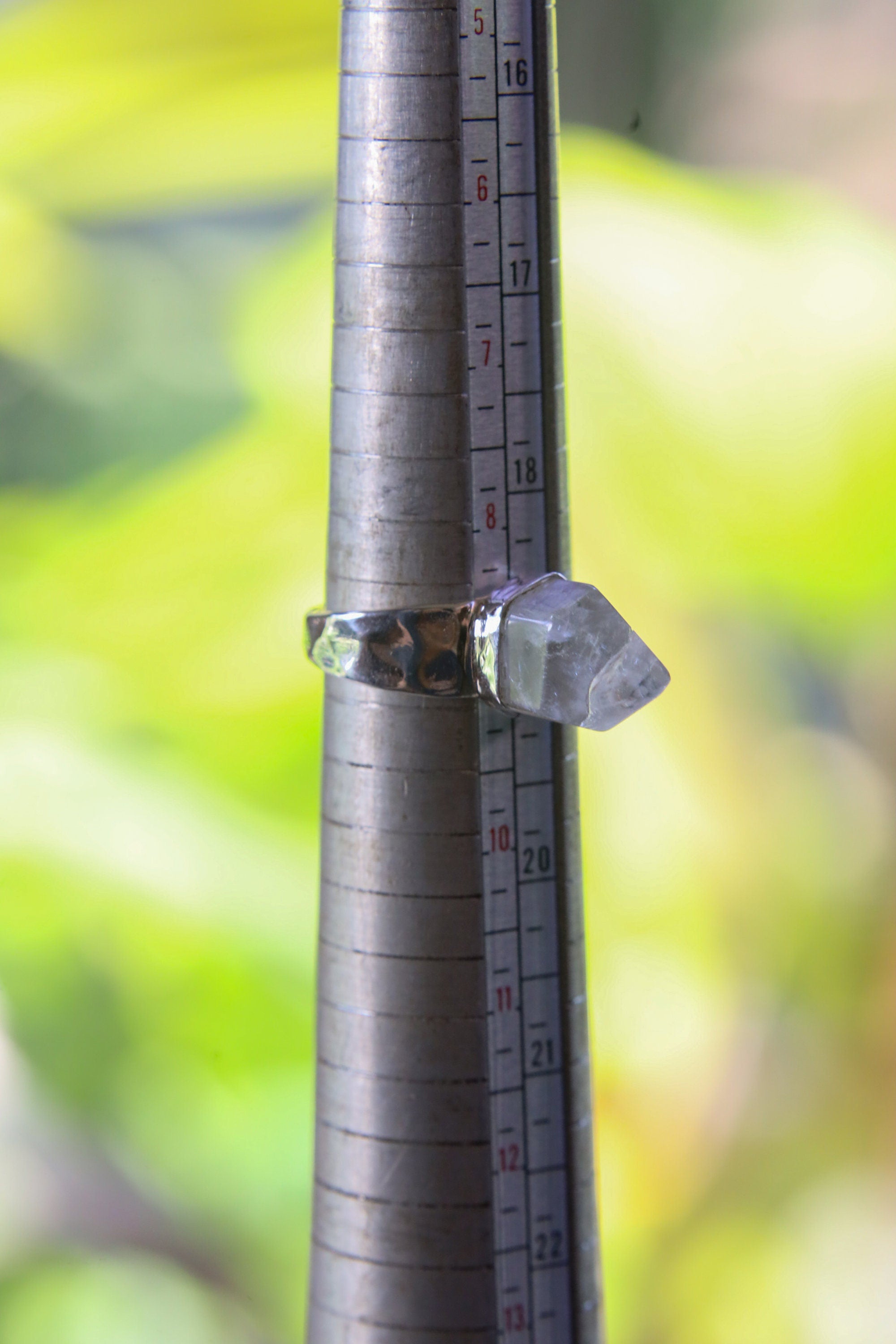 Cacoxenite Quartz Ring 925 Sterling Silver Hammered Band Point Crystal Third Eye Crown Chakra Protection Gift Size 9