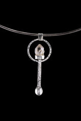 Vera Cruz - Spice / Ceremonial Spoon - 925 Cast Silver - Unique Hammer Texture - Crystal Pendant Necklace - High Shine Polish