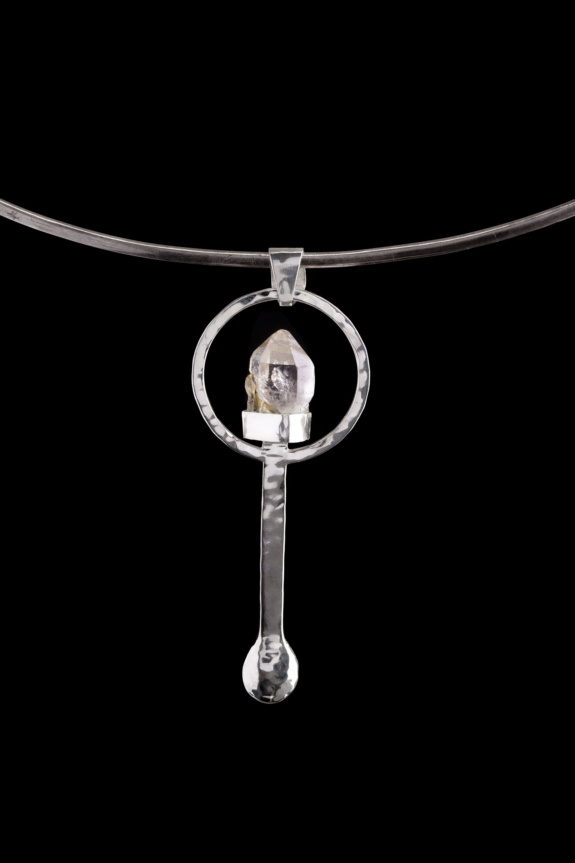 Vera Cruz - Spice / Ceremonial Spoon - 925 Cast Silver - Unique Hammer Texture - Crystal Pendant Necklace - High Shine Polish