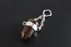 Earthen Bullet Brown Tourmaline - Sterling Silver Crystal Pendant - Hammered Textured & High Polish Finish - NO/04