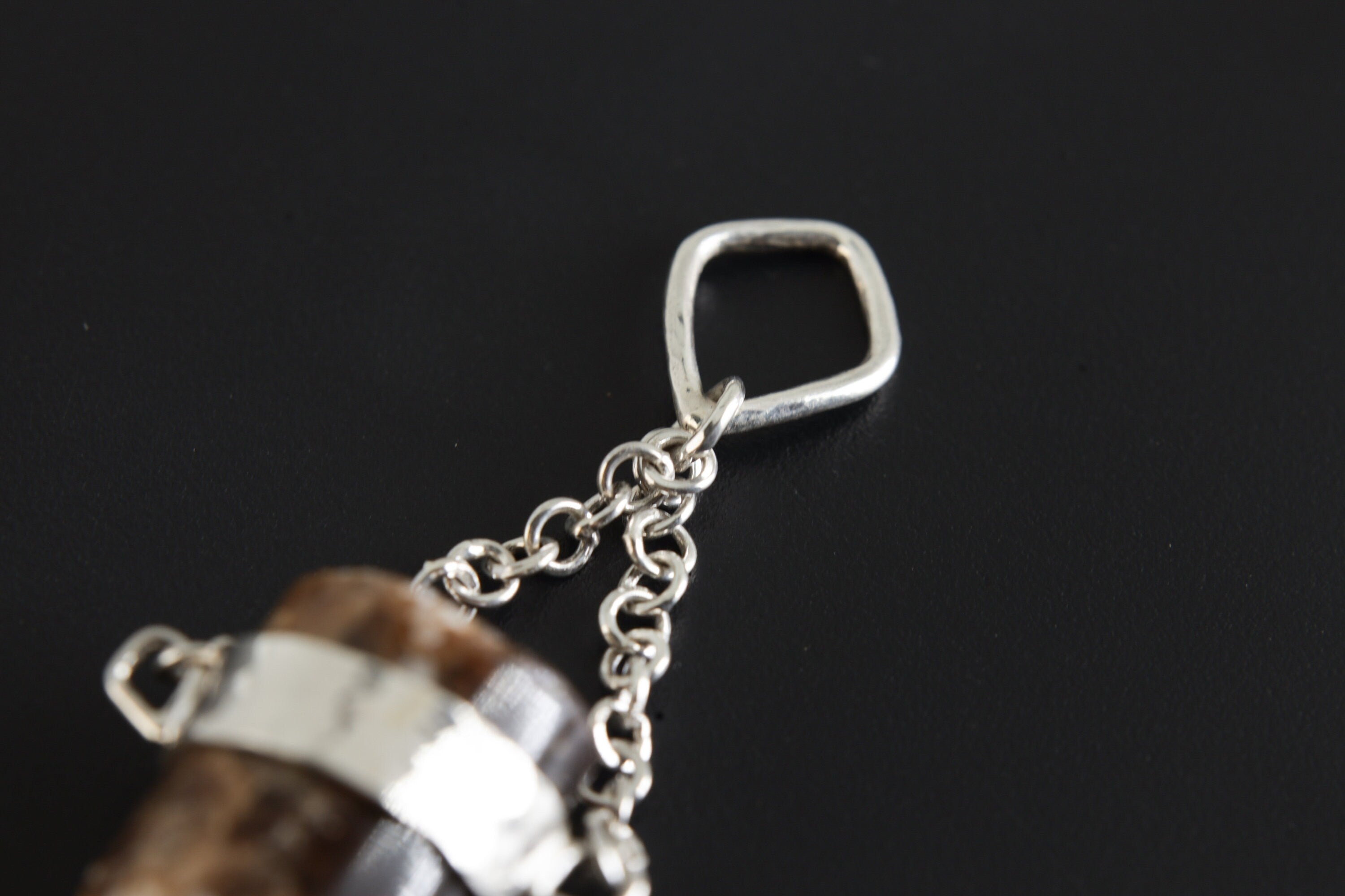 Earthen Bullet Brown Tourmaline - Sterling Silver Crystal Pendant - Hammered Textured & High Polish Finish - NO/03