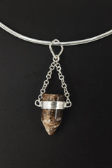 Earthen Bullet Brown Tourmaline - Sterling Silver Crystal Pendant - Hammered Textured & High Polish Finish - NO/03