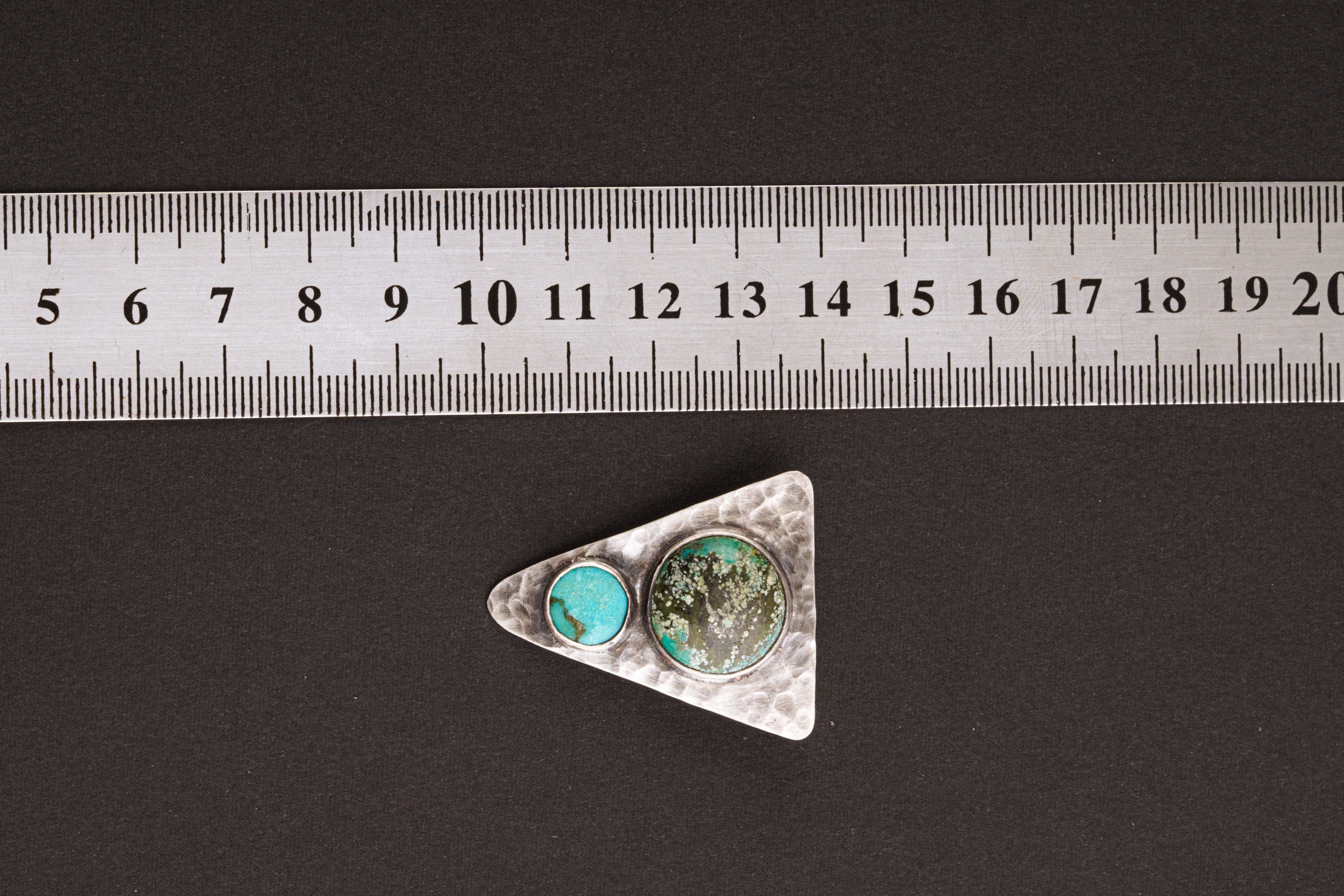 Hammered Turquoise Triangle Pendant: Oxidized Sterling Silver, Calming Chakra