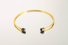 Two Gem Brown Tourmaline Points set on Gold Plated Solid Brass Cuff, Golden Neck Collar, Crystal Choker, Throat Cuff Flat