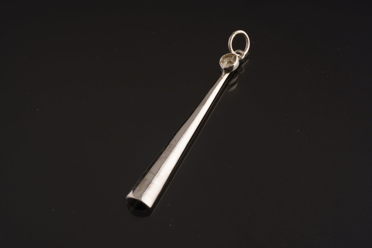 Herkimer Diamond Skoop Pendant - Spice / Ceremonial Spoon - 925 Cast Silver - Crystal Pendant Necklace - High Shine Polish