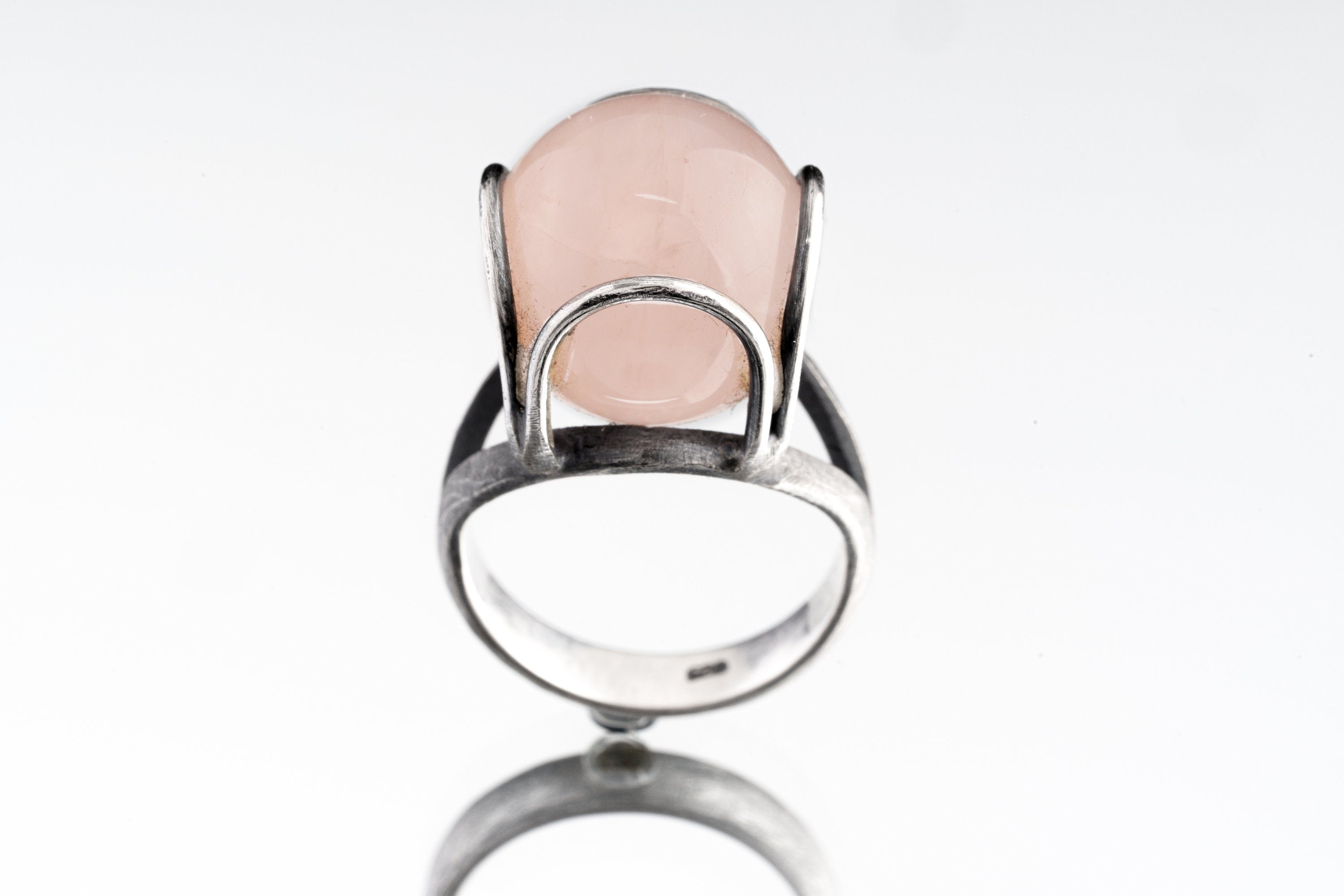 Rose Quartz Ring 925 Sterling Silver Oxidized Floral Wire Setting Pink Gemstone Heart Chakra Taurus Libra Gift