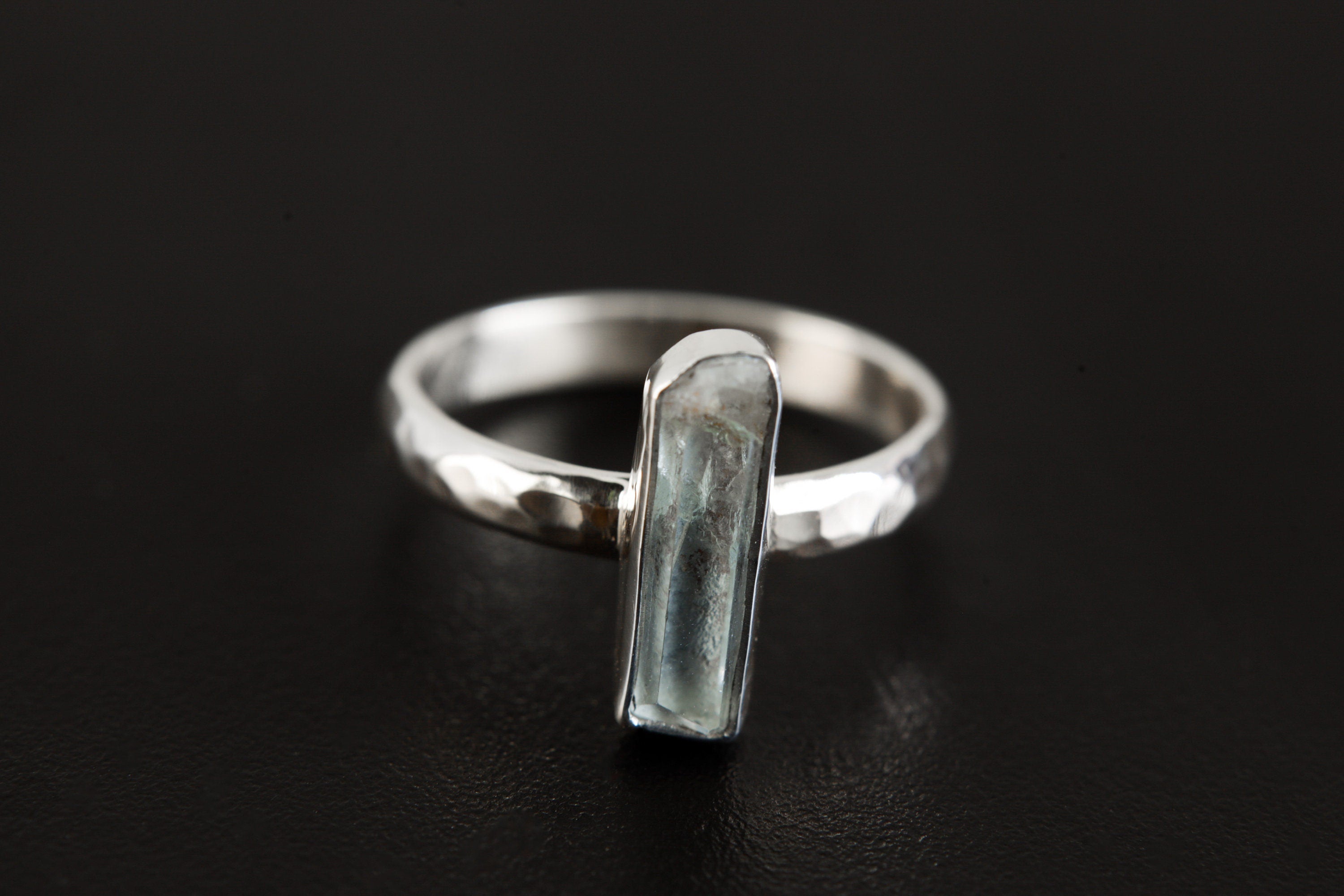Ocean Vibe Australian Aquamarine Ring, Sterling Silver, Hammer Textured & Shiny Finish Band, Size 6 US, Throat Chakra, Pisces/Aquarius