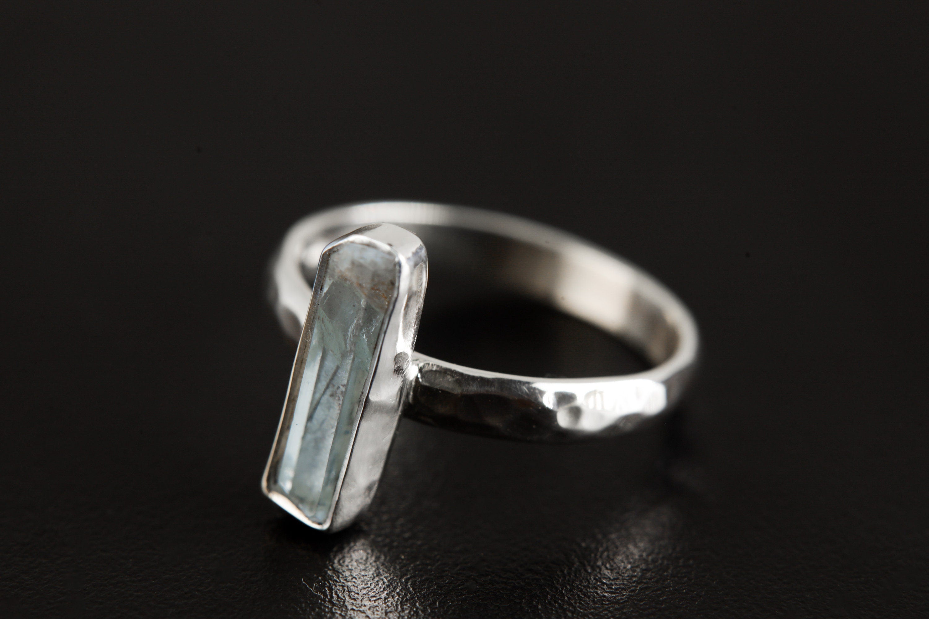 Ocean Vibe Australian Aquamarine Ring, Sterling Silver, Hammer Textured & Shiny Finish Band, Size 6 US, Throat Chakra, Pisces/Aquarius
