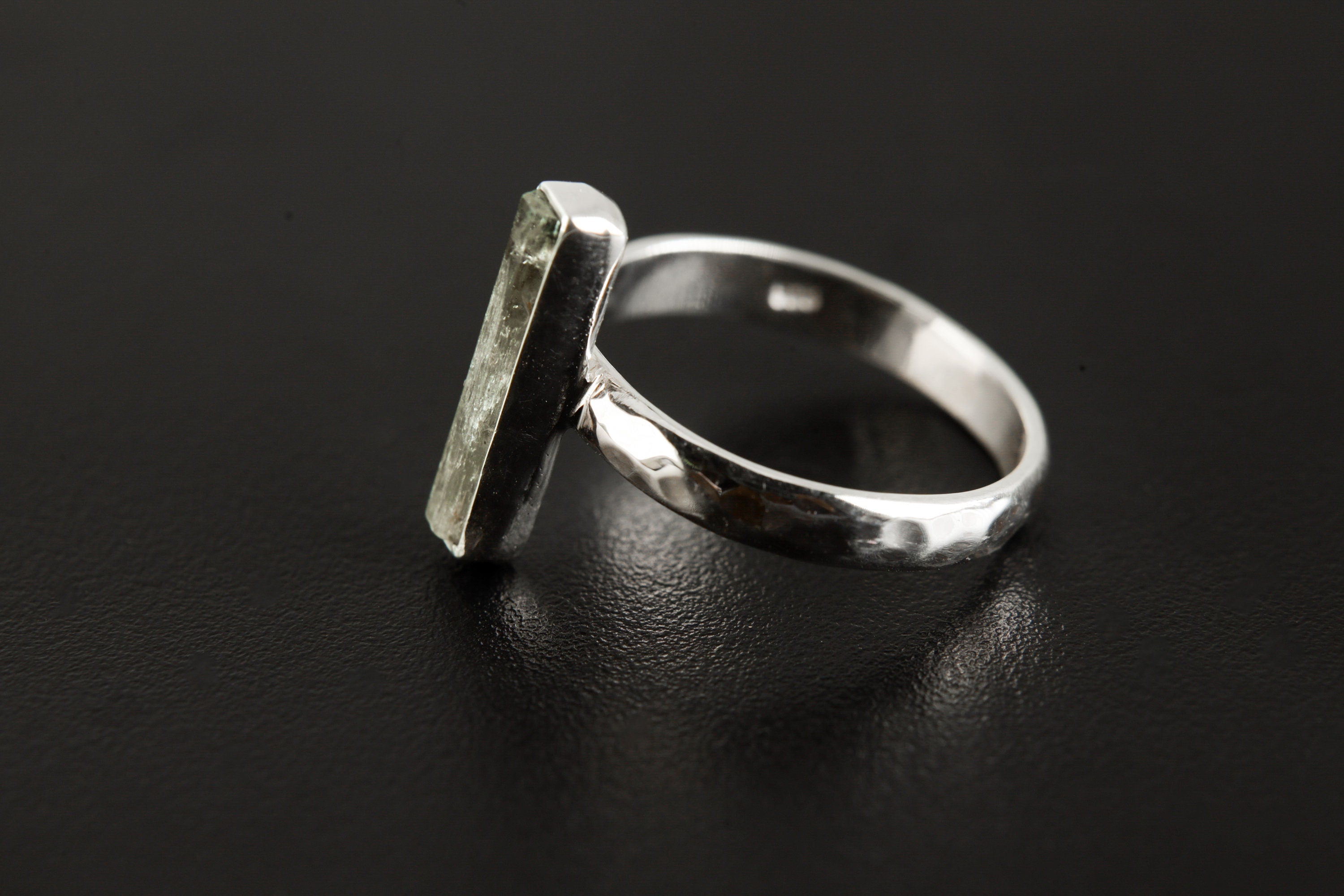 Australian Aquamarine Sterling Silver Ring - Hammered Band, Size 6