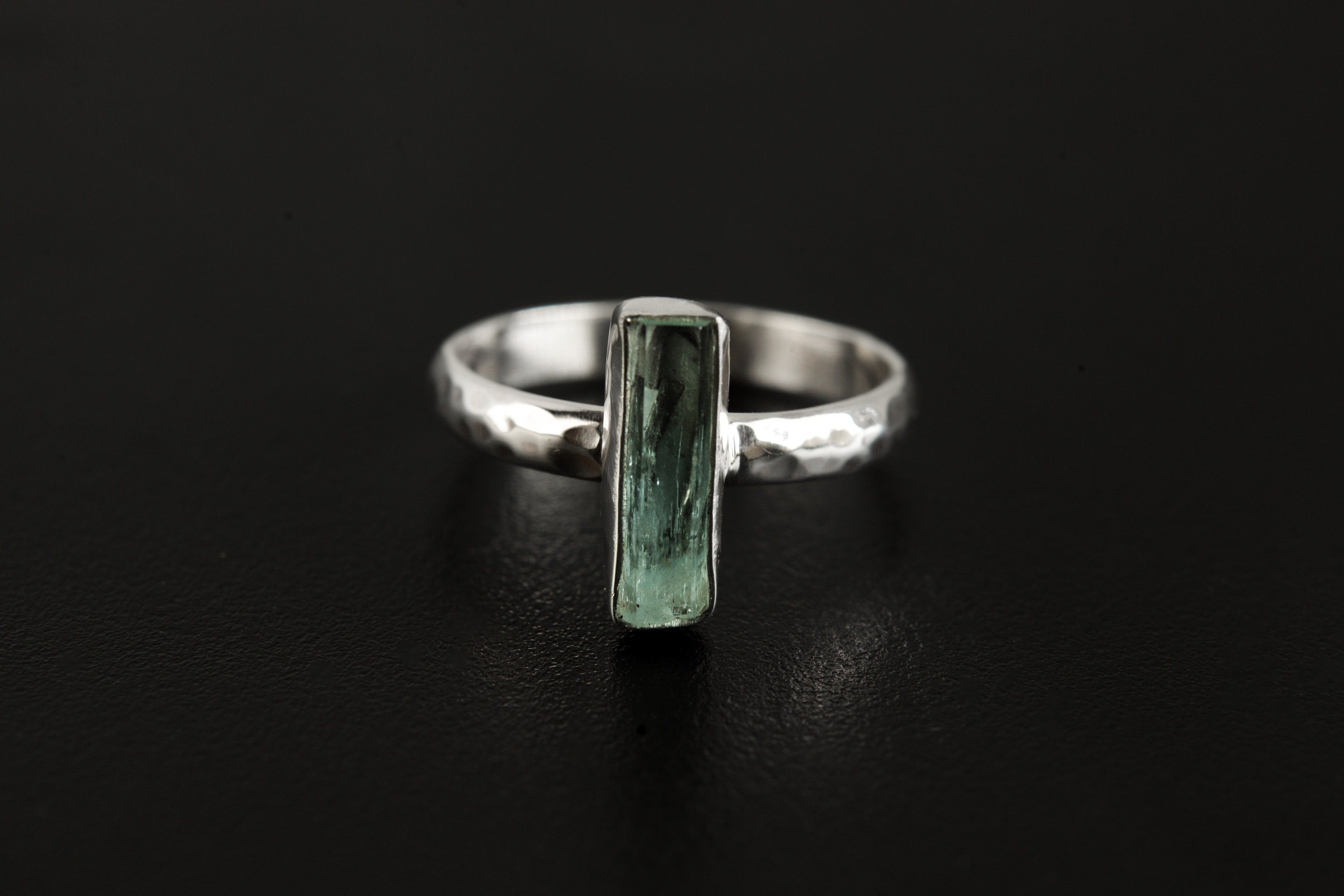 Petite Vibrant Fossicked Aquamarine Ring, Sterling Silver, Hammer Textured & Shiny Half Round Band, Size 6 US, Throat Chakra Pisces/Aquarius