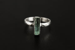 Petite Vibrant Fossicked Aquamarine Ring, Sterling Silver, Hammer Textured & Shiny Half Round Band, Size 6 US, Throat Chakra Pisces/Aquarius