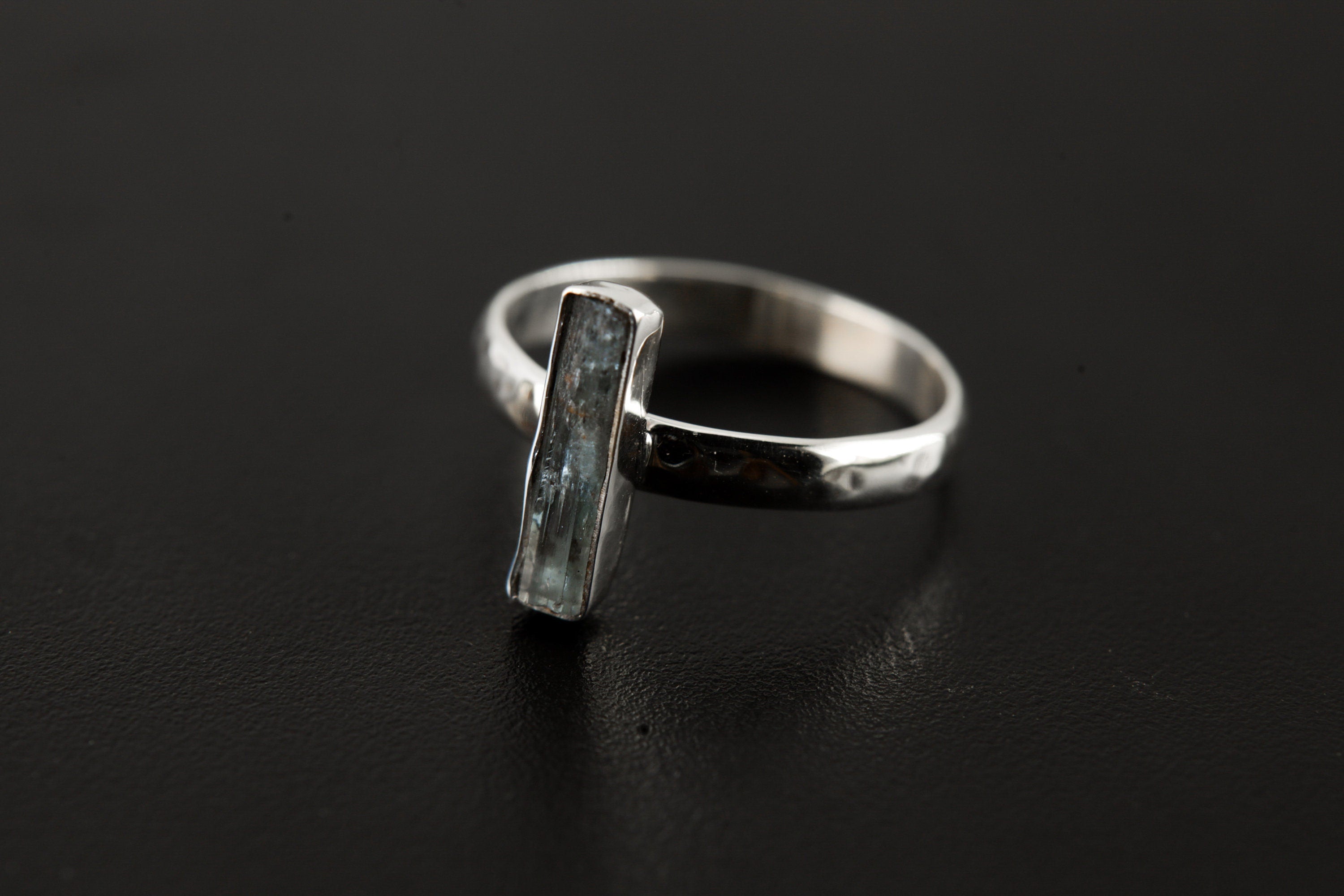 Aquamarine Sterling Silver Ring: Hammered Texture, Size 8