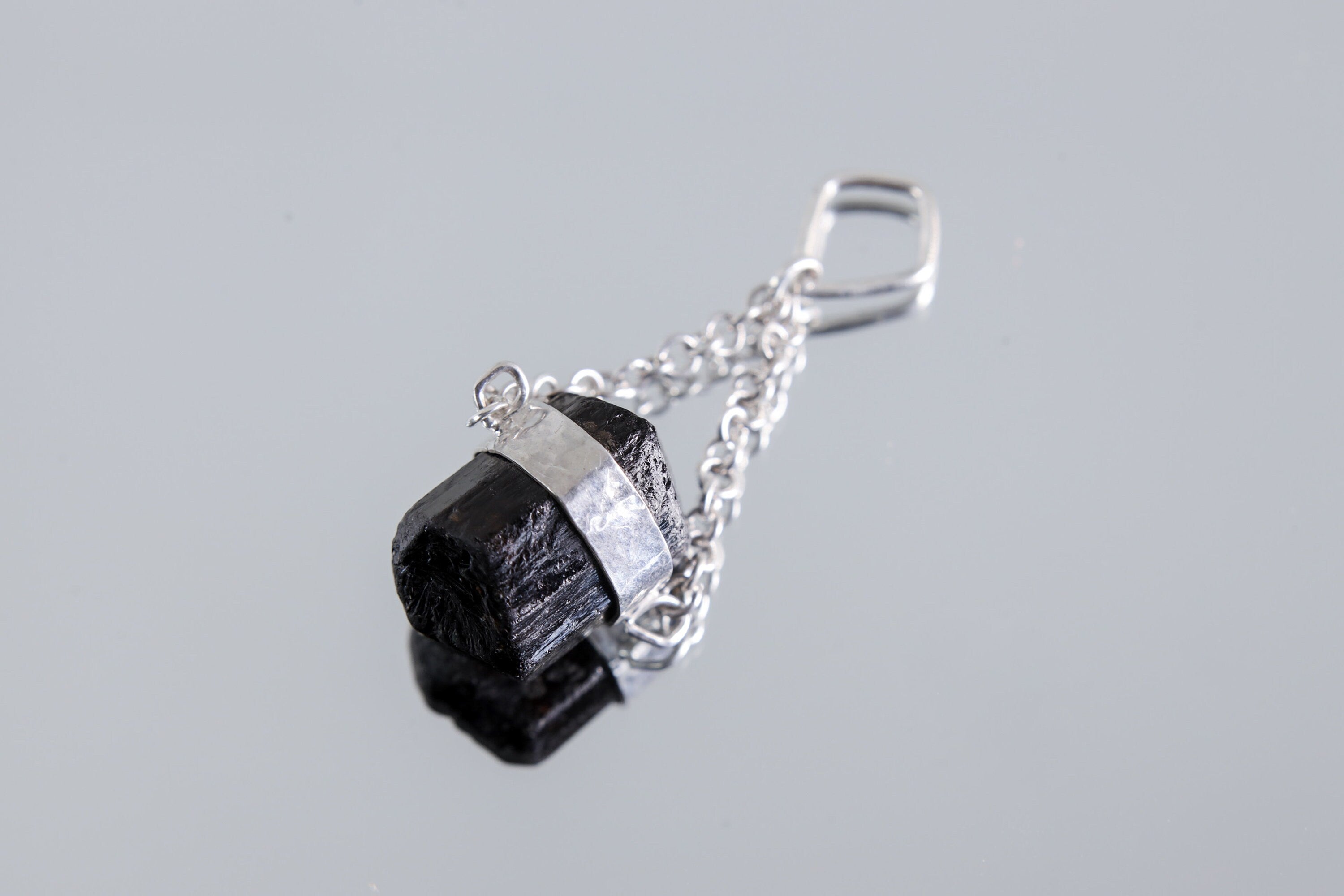 Double Terminated Black Tourmaline Pendant, Wrapped Textured Silver, Chain Bail, Sterling Silver Crystal Charm, Protective Energy, N0/04