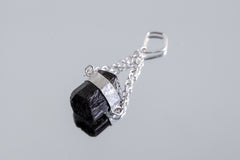 Double Terminated Black Tourmaline Pendant, Wrapped Textured Silver, Chain Bail, Sterling Silver Crystal Charm, Protective Energy, N0/04