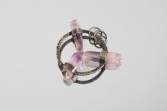 Sterling Silver Pendant adorned with Three Vera Cruz Amethyst - Crystals Necklace - Oxidized & Hammer Finished