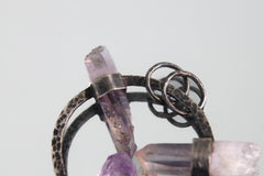 Sterling Silver Pendant adorned with Three Vera Cruz Amethyst - Crystals Necklace - Oxidized & Hammer Finished