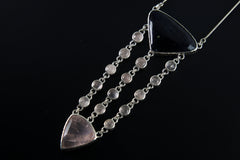 Sterling Silver Pendant Featuring Triangular Precious Tanzanite & Cascading Rose Quartz Buttons Rose Quartz Triangle 16inch Adjustable Chain