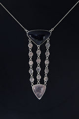 Tanzanite Rose Quartz Sterling Silver Pendant: Cascading Gemstone Necklace