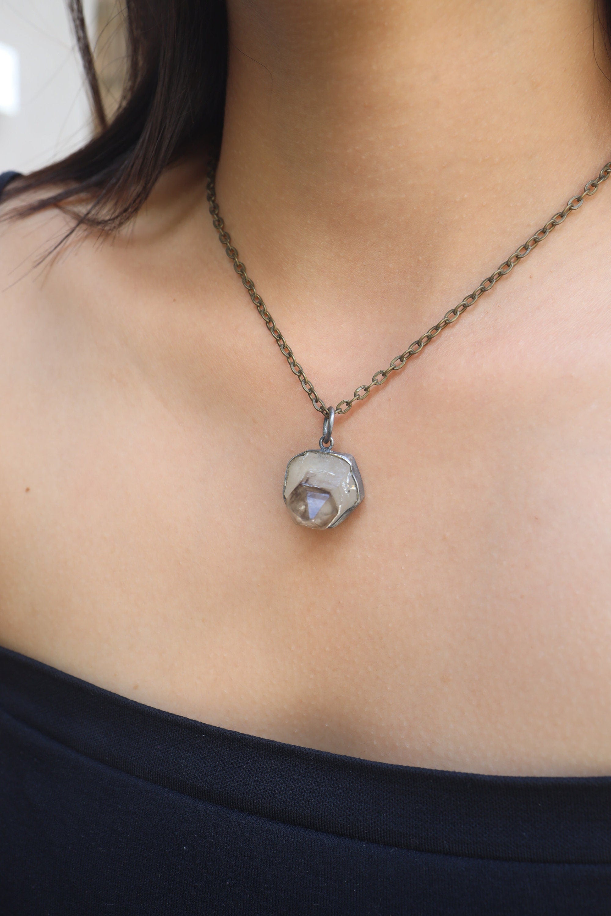 Torrington Citrine Pendant - Sterling Silver - Oxidized - Brush Texture - NO/8