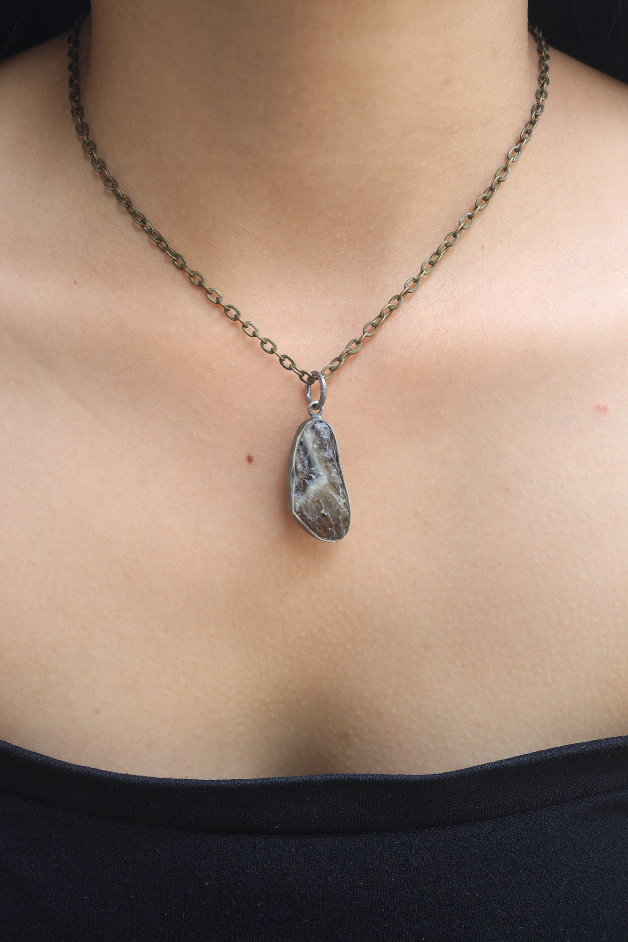 Torrington Citrine Pendant - Sterling Silver - Oxidized - Brush Texture - NO/6
