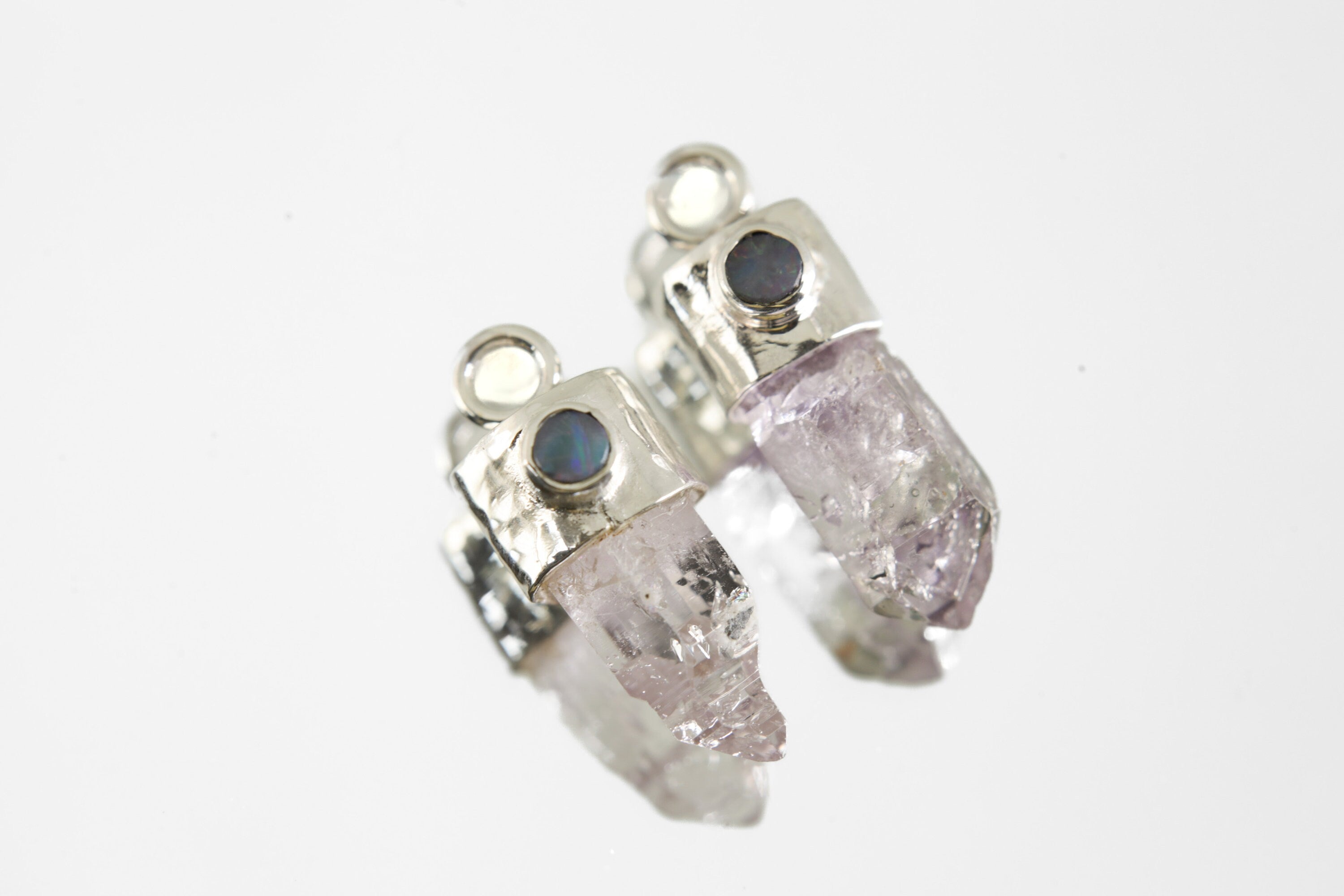 Hoop earring Set Vera Cruz Amethyst with Australian Opal - Sterling Silver 1 cm Hoop Earrings - High Shine Polish Finish