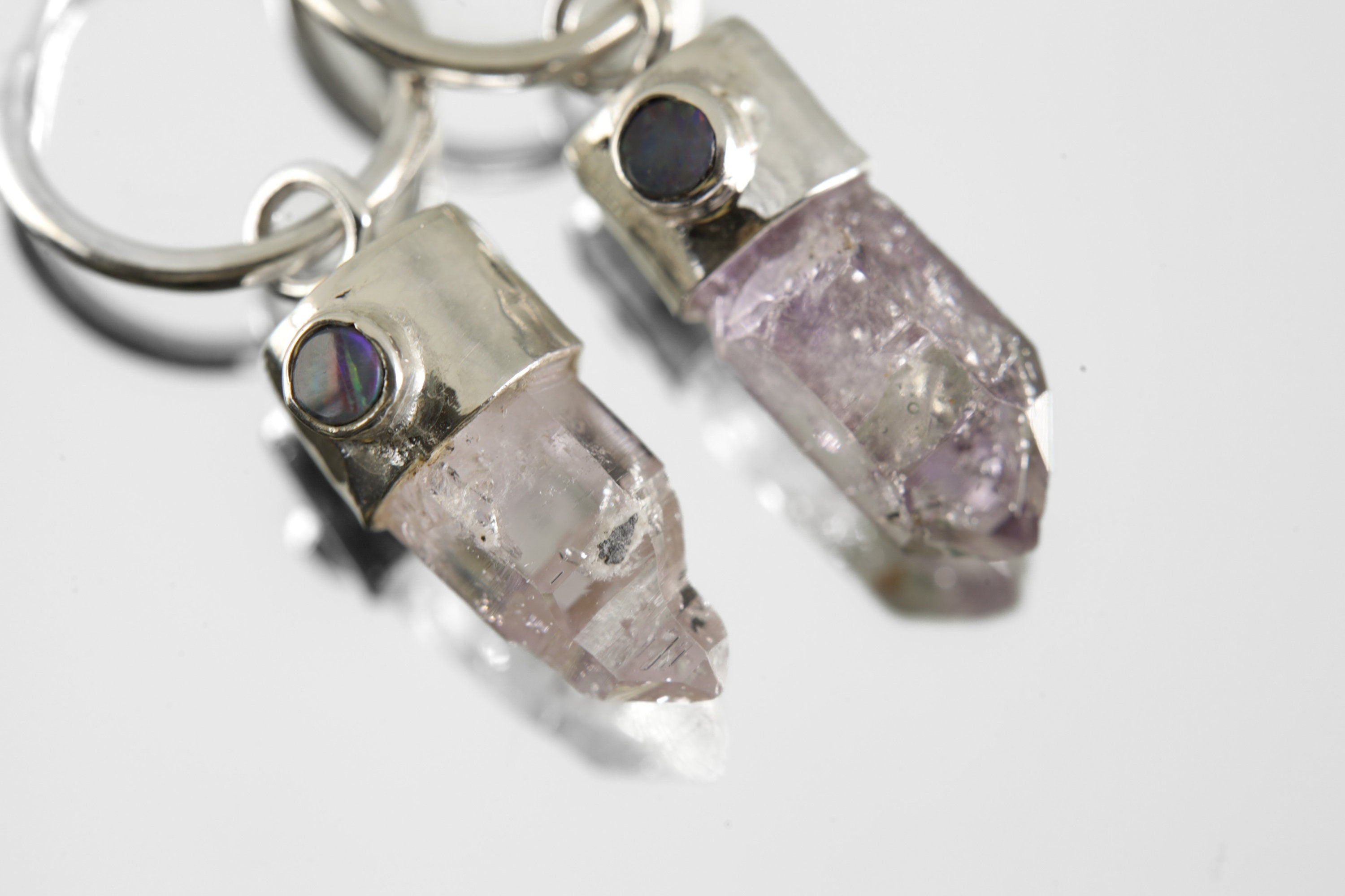 Hoop earring Set Vera Cruz Amethyst with Australian Opal - Sterling Silver 1 cm Hoop Earrings - High Shine Polish Finish