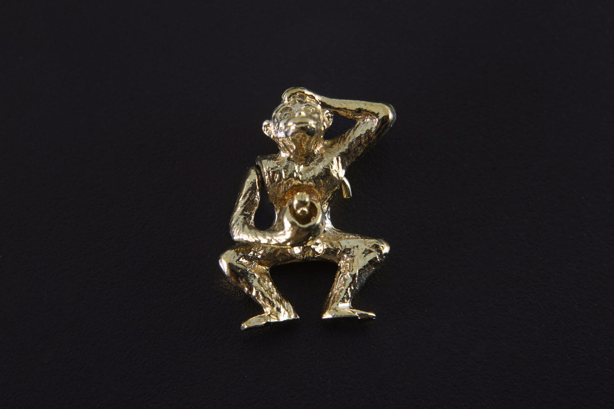 Gold Plated Brass Mischief Monkey Charm - Cast Pendant - Promotes Longevity & Protection - Mystical Animal Jewellery